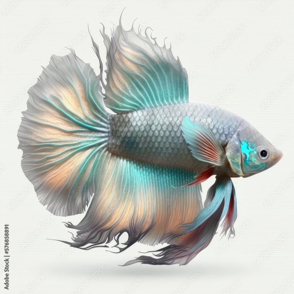 Fototapeta premium Opal Betta Fish Isolated on White Background.