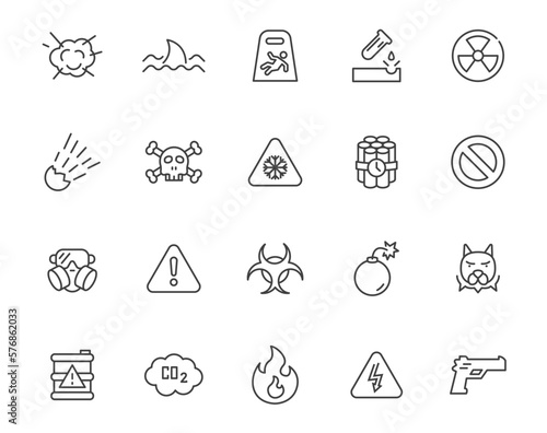 Warn alert line icon set. Risk caution error stroke important icon. Exclamation problem sign alarm information.