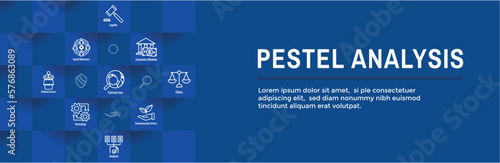 Company Analysis Using Pestel Methods Icon Set with Web Header Banner