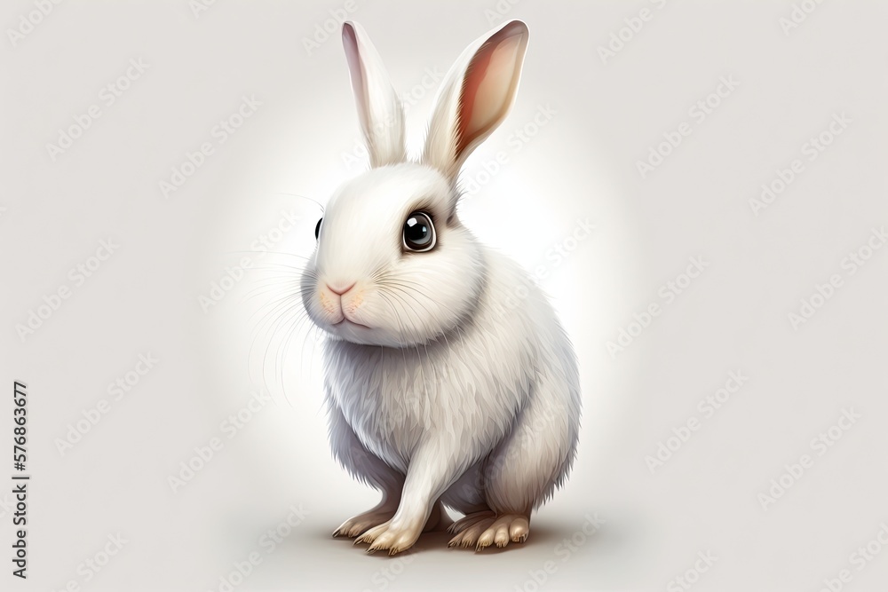 An Easter rabbit, standing tall and white, is a symbol of health and beauty. Bunny bunny isolated on white. Beautiful creature of the wild, with large, sparkling eyes. Imagined animal. Generative AI An Easter rabbit, standing tall and white, is a symbol of health and beauty. Bunny bunny isolated on white. Beautiful creature of the wild, with large, sparkling eyes. Imagined animal. Generative AI