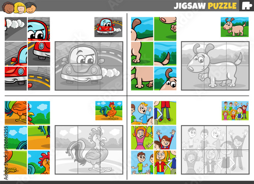 jigsaw puzzle game set with cartoon characters