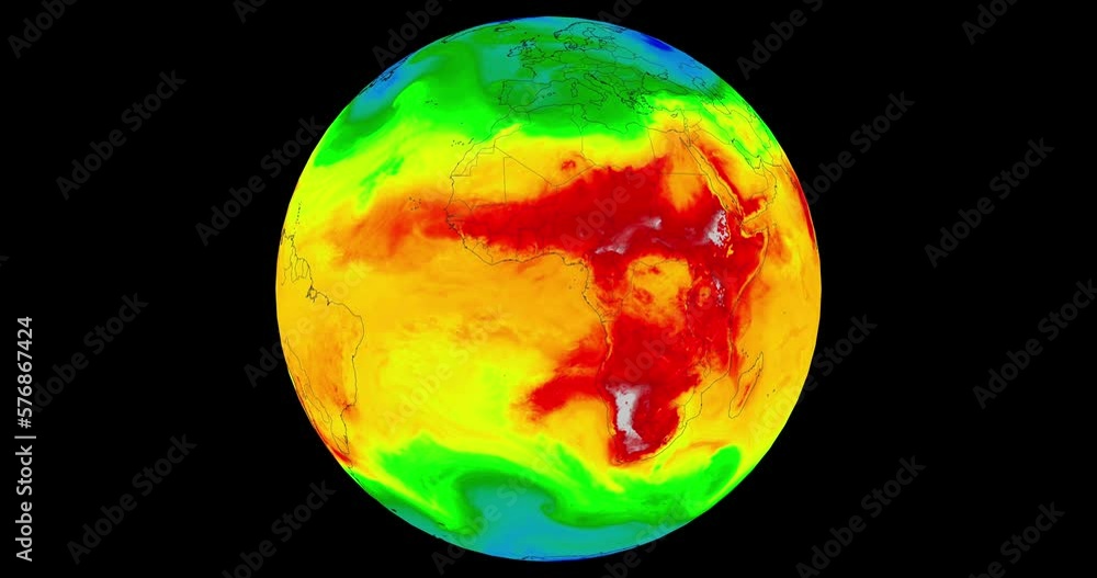 Temperatures in Africa, temperatures are shown in different color tones