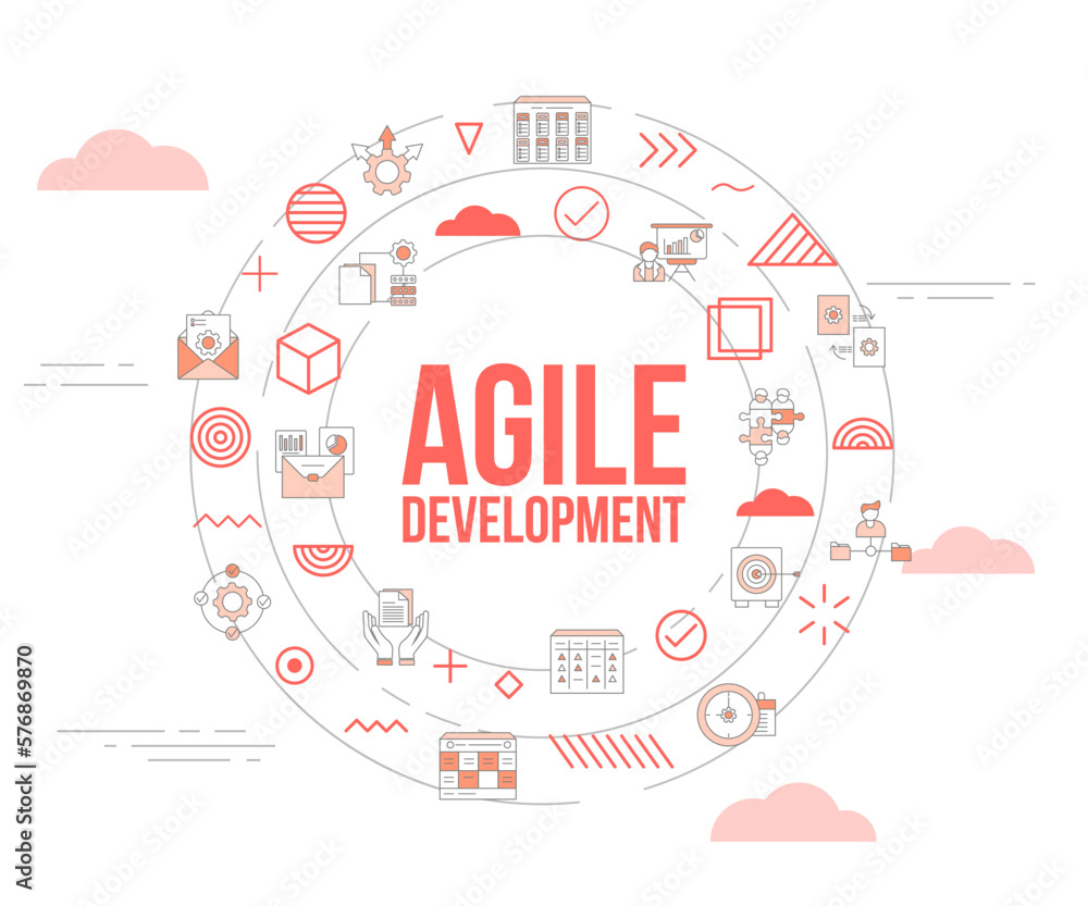 agile development concept with icon set template banner and circle round shape agile development concept with icon set template banner and circle round shape