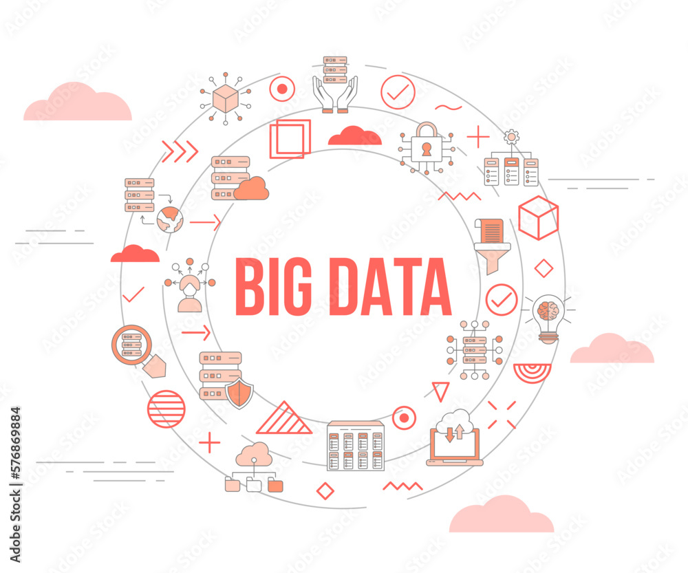 big data concept with icon set template banner and circle round shape