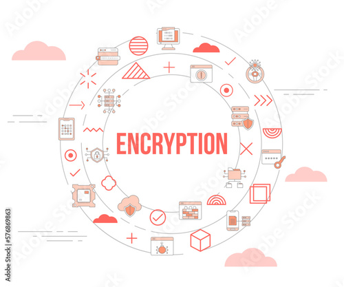 encryption concept with icon set template banner and circle round shape
