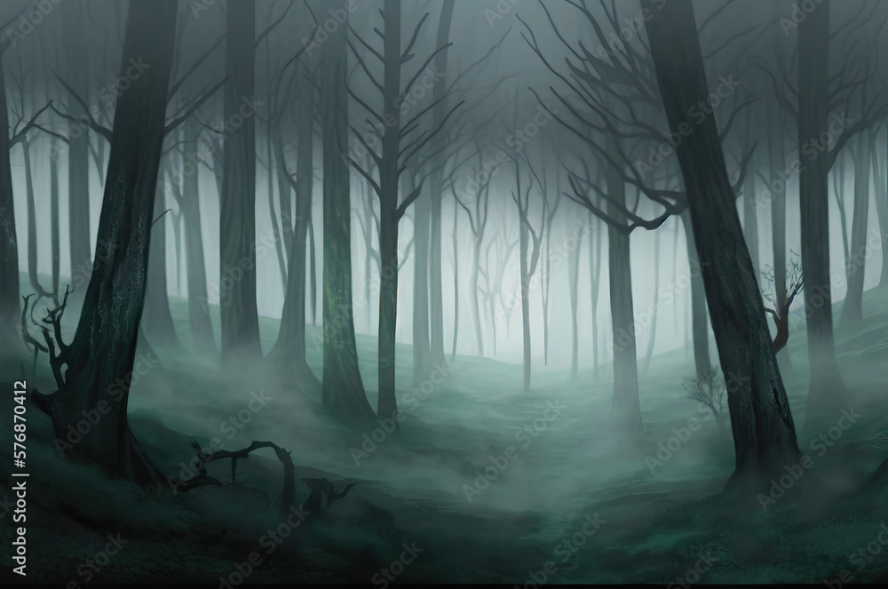 Naklejka premium misty morning in the forest,fog in the forest,background with forest