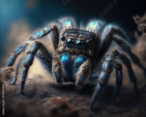 Macro portrait of a tarantula created with generative AI technology.