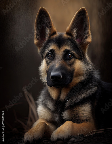 Beautiful German Shepherd Illustration Image Realistic Painting. Generative AI