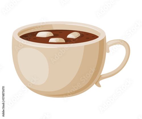 Hot chocolate cup with marshmallows cartoon vector illustration