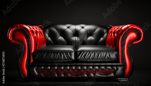 Black and red leather couch