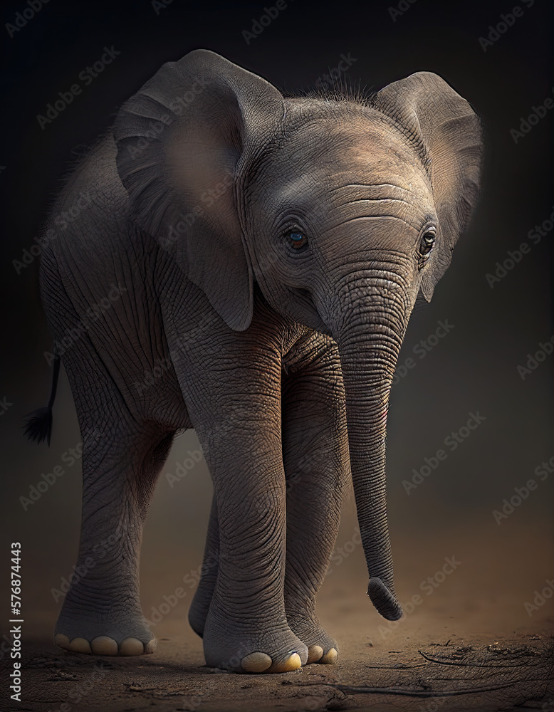 Baby Elephant Realistic Illustration Cute Adorable. Generative AI