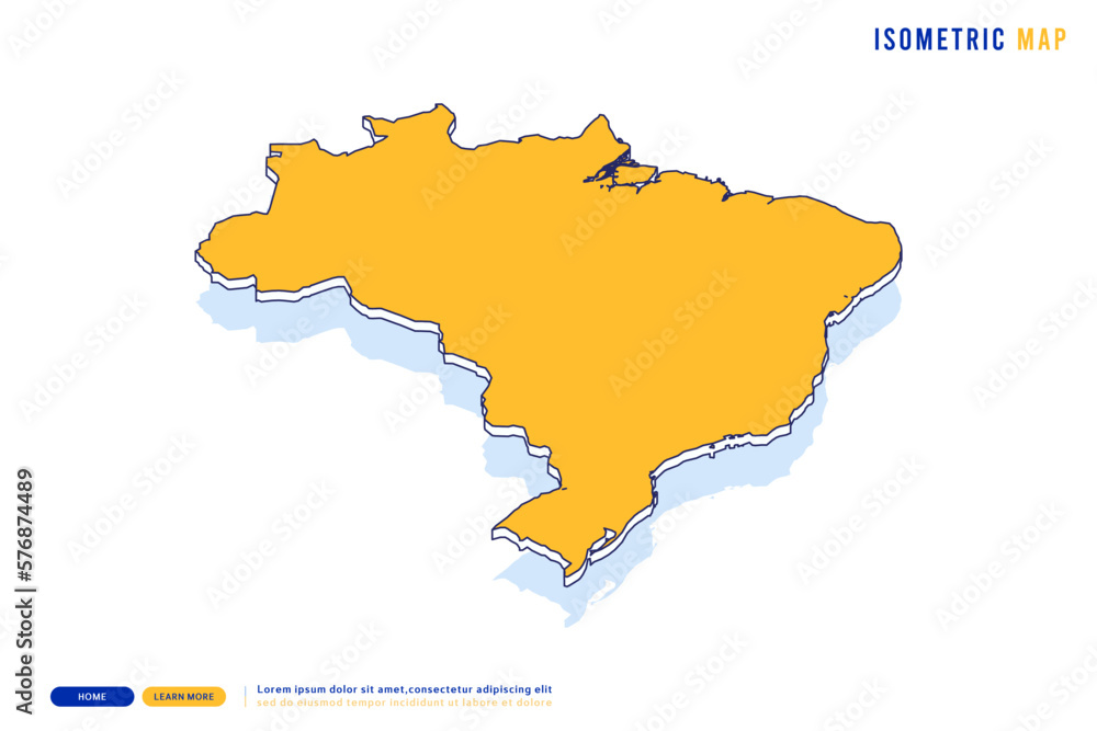Abstract Yellow map of Brazil on white background. Vector modern isometric concept greeting Card illustration eps 10.