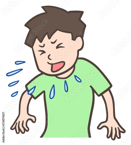 くしゃみして飛沫を飛ばす若い男性