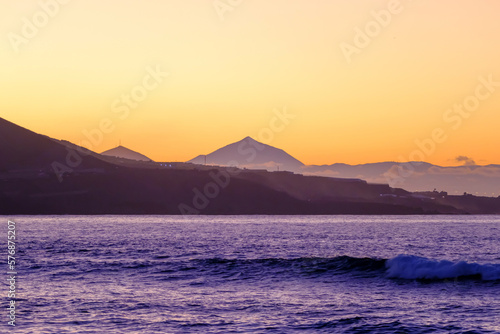 View on Volcano Teide on Tenerife from Grand Canaria on sunset.