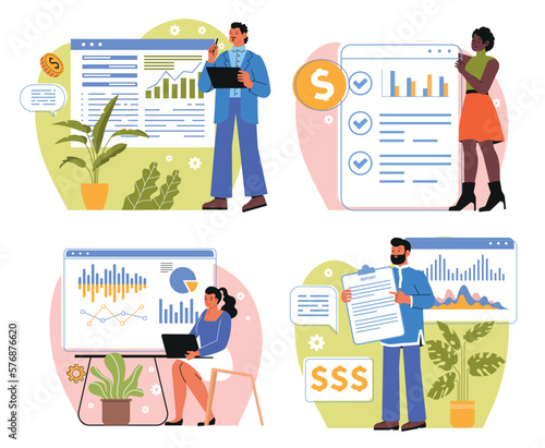 Financial report illustration set