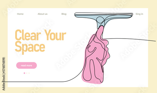 Home cleaning service landing page design concept, illustration of janitors with cleaning tools. Vector illustration