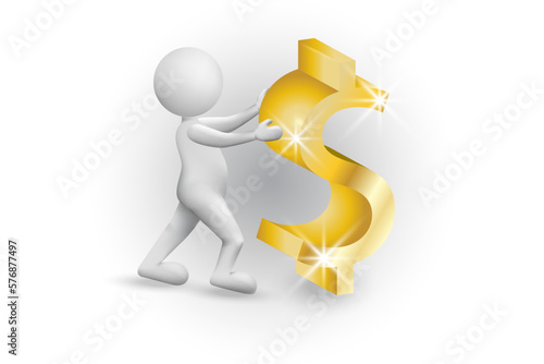3D white people shiny luxury gold dollar sign as a premium lottery earnings vector image design template