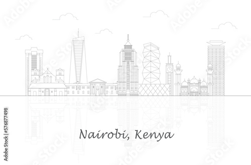 Outline Skyline panorama of city of Nairobi, Kenya - vector illustration