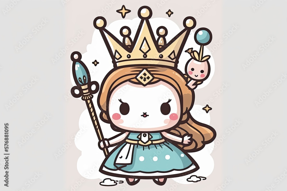Magical bunny girl wearing a crown and holding a wand is shown on a white background. Cute pattern for kids' clothes, bedding, stationery, and decor. Illustration. Generative AI Magical bunny girl wearing a crown and holding a wand is shown on a white background. Cute pattern for kids' clothes, bedding, stationery, and decor. Illustration. Generative AI