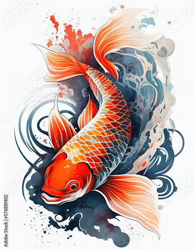 Wallpaper Mural Beautiful Koi Fish Watercolor Painting Japanese Style. Generative AI Torontodigital.ca