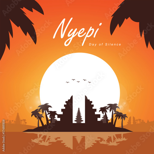 Greetings for Nyepi day of silence with Shades of Orange and Moon