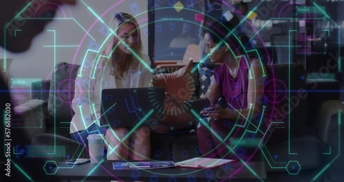 Wallpaper Mural Animation of financial data processing over diverse business people in office Torontodigital.ca