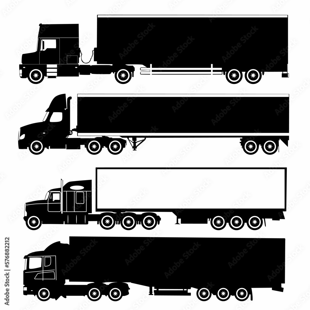 
box truck icon silhouette set,white background, logo
