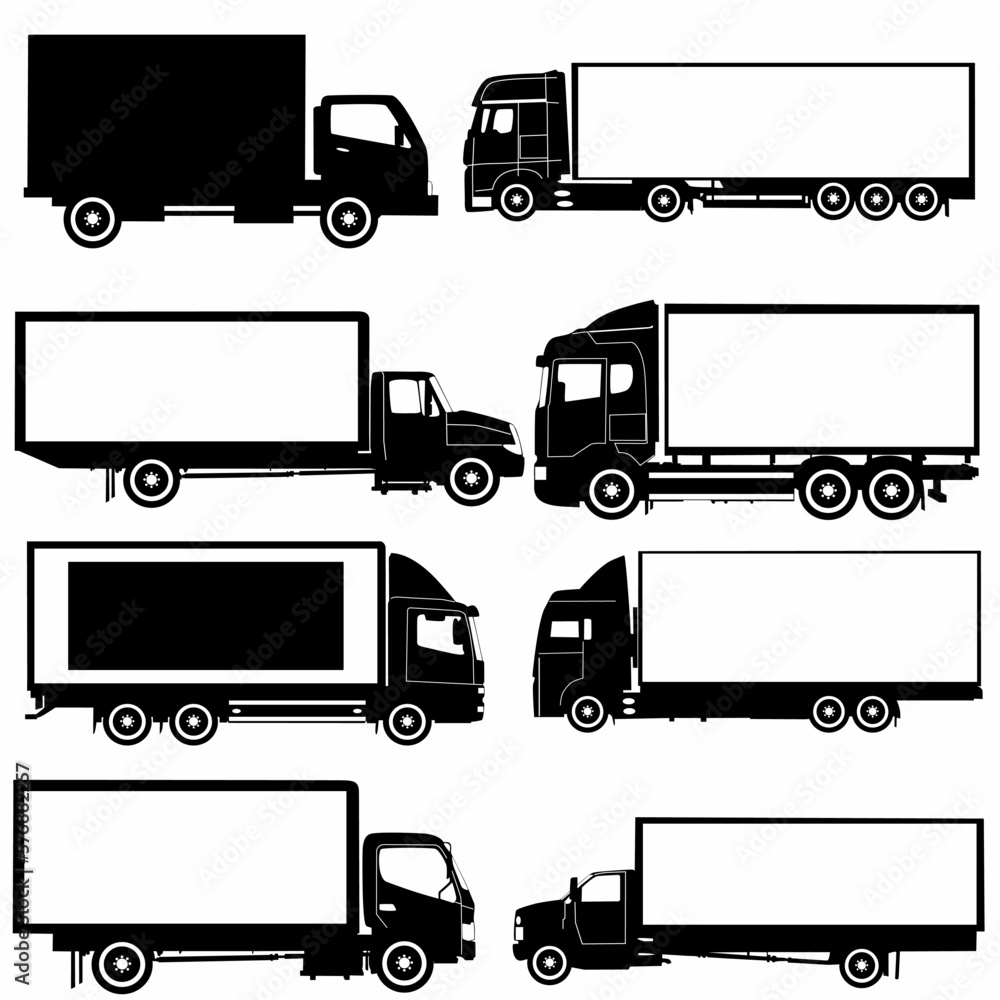 box truck icon silhouette set,white background, logo Stock Vector