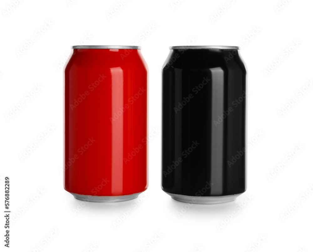 Aluminum cans with drinks on white background Aluminum cans with drinks on white background