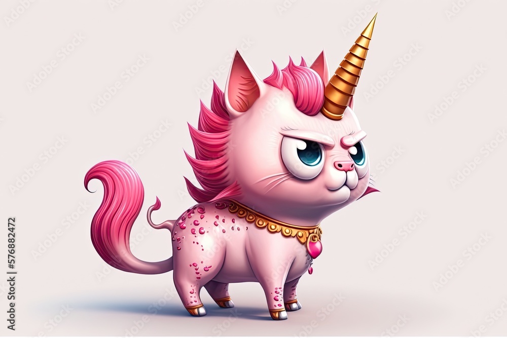 Funny pink cat dressed as a unicorn. Cartoon version of a funny cat. Generative AI Funny pink cat dressed as a unicorn. Cartoon version of a funny cat. Generative AI