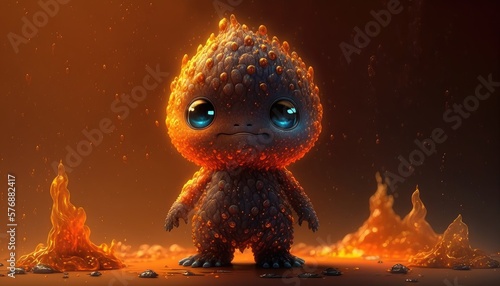 Cute baby monster made of lava. Created with Generative AI. © lchumpitaz