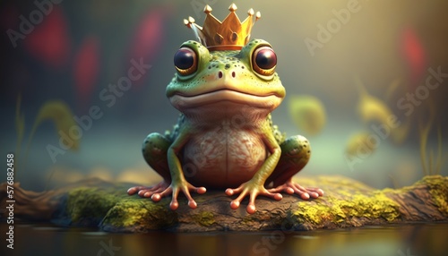 Cute frog with a crown. Created with Generative AI. photo