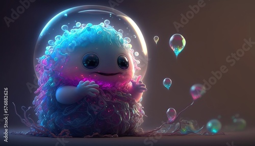 cute baby monster made liquid jelly. Created with Generative AI. photo