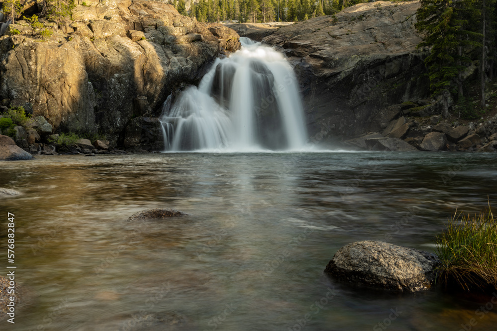 White Cascade Drops Into The Pool At Glen Aulin High Sierra Camp