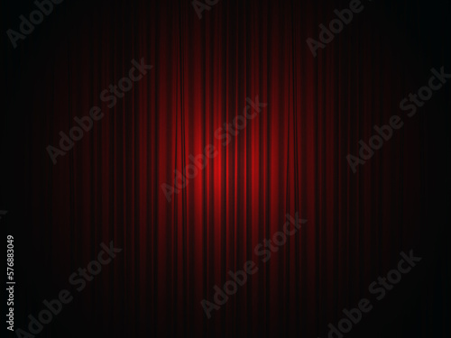 スポットライトと赤いカーテンのステージ