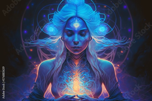 Wallpaper Mural Cosmic Goddess Heart Opening in Blue and Purple Mandala Style - Generative AI Illustration  Torontodigital.ca