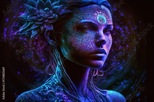 Wallpaper Mural Third Eye Cosmic Princess - Purple Neon Mandala Style - Generative AI Illustration  Torontodigital.ca