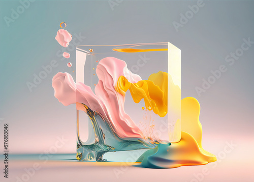 Papier peint 3D Background with Pastel Ink in water cube aquarium podium stage
