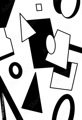 Modern abstract art for decor, fabric trim, cards, ribbons, black and white graphics, simple geometric shapes