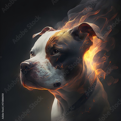 a bulldog that does not flinch at the aura of flames photo