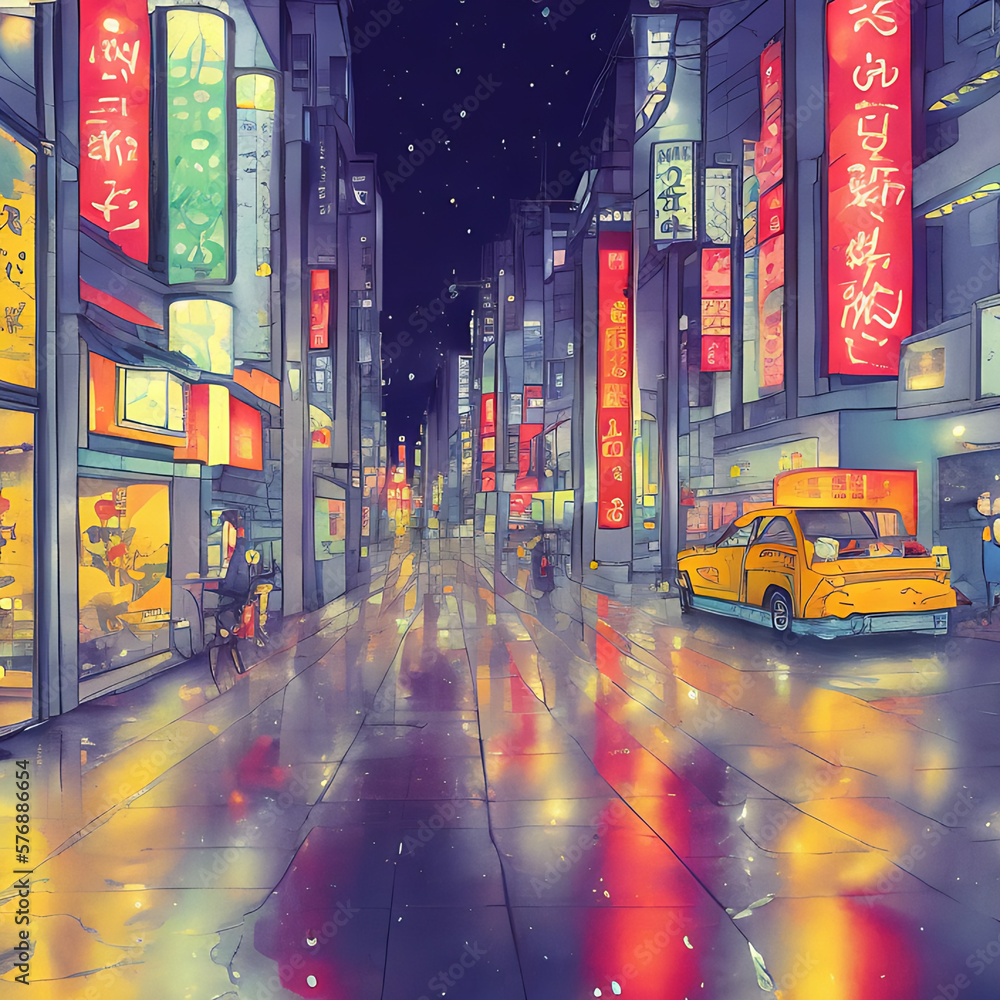 Obraz premium Tokyo nights illuminated lights abstract ai generated art background seq 2 of 21