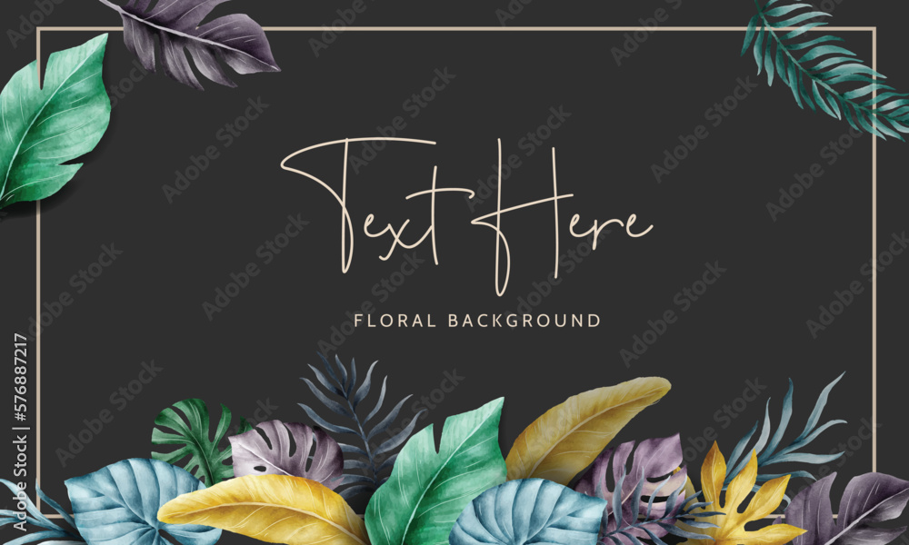 Beautiful colorful tropical leaves watercolor background