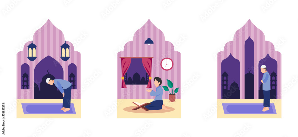 Flat Bundle Ramadan Design Illustration Flat Bundle Ramadan Design Illustration