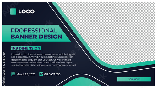 Professional modern banner vector, business company horizontal background template with layout text and empty space for image