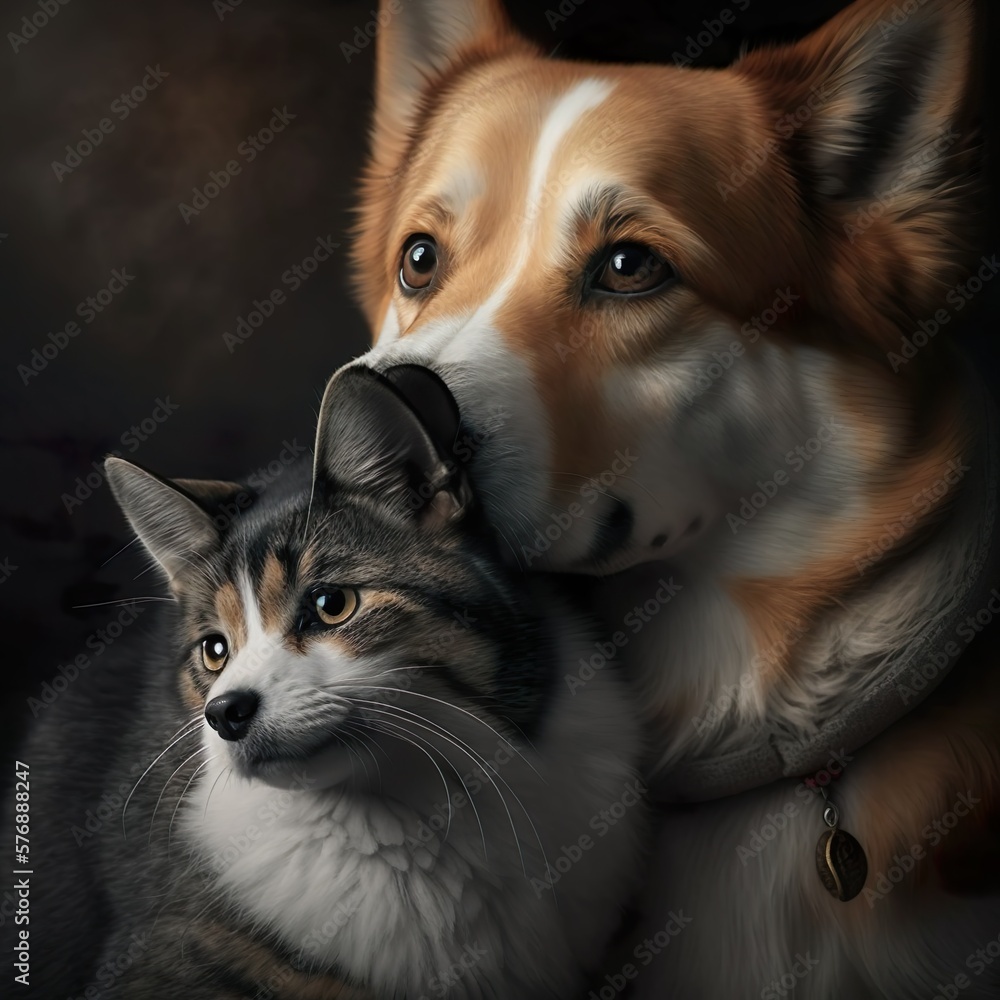 Obraz premium liebevoller Umgang zwischen Katze und Hund