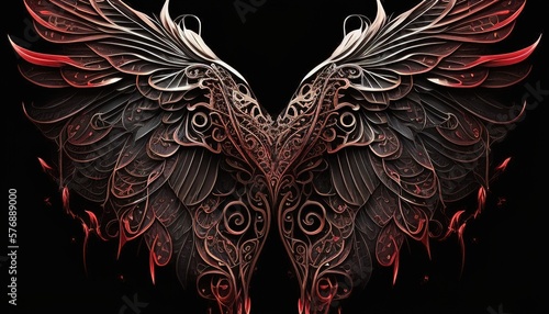 Gorgeous wings in red and black digital art illustration