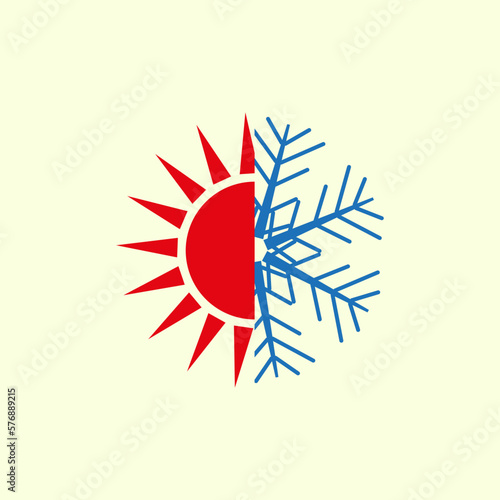 Snowflake sun icon. Vector illustration.