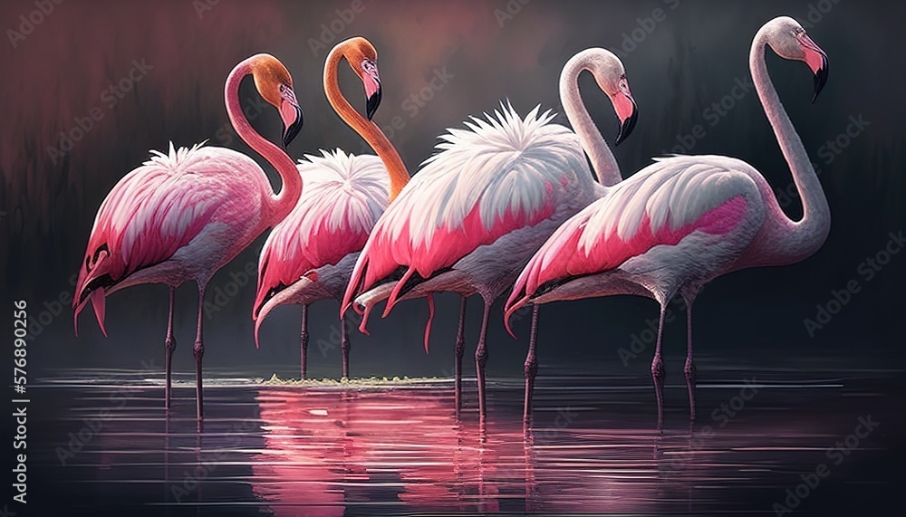 Graceful flamingos digital art illustration