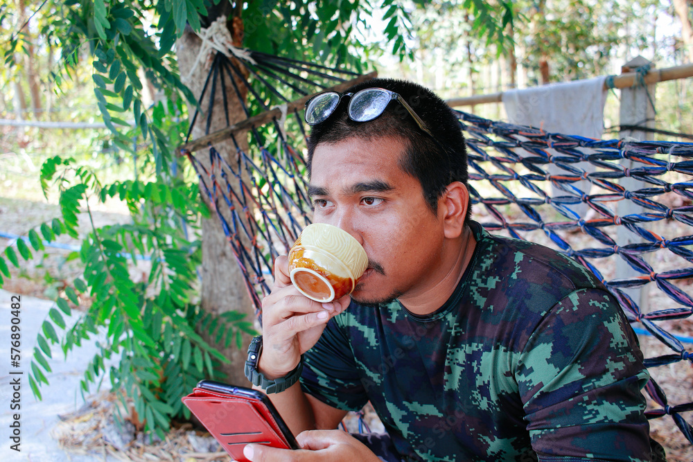 Fototapeta premium mexican drinking coffee