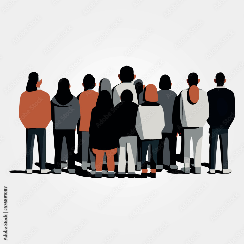 group of people standing looking forward, vector illustration group of people standing looking forward, vector illustration